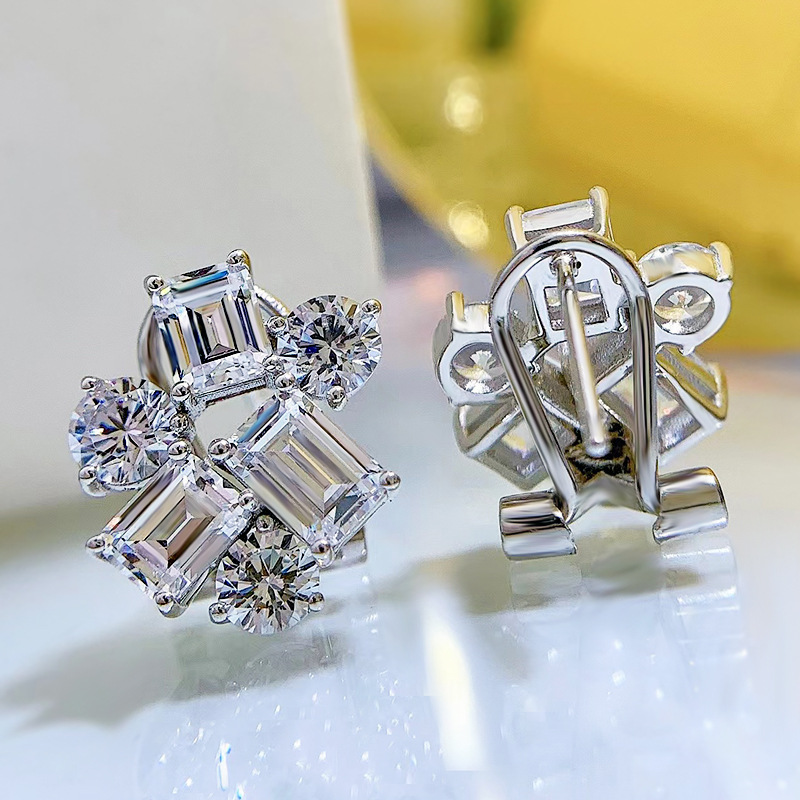 Sterg Sier Moissanite Clip Earrings, Round Cut White Dia Eternity Elegant Wedding Jewelry Gift for Women