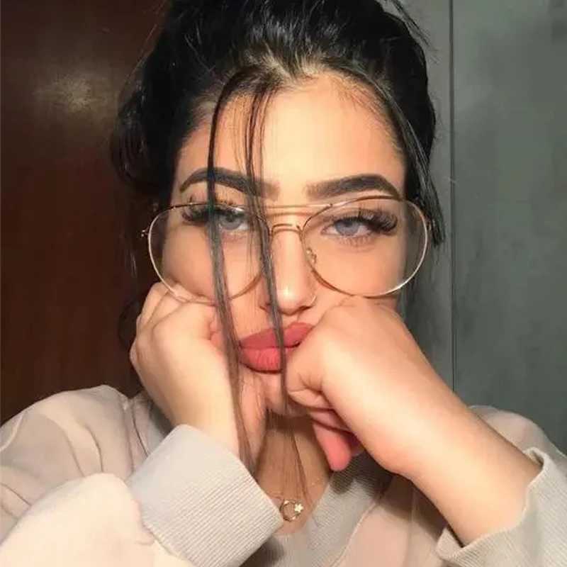 Retro Pilot Style Metal Frame Glasses Women Brand Designer Classic Gold Transparent Clear Lens Optical Men Vintage EyewearX241008