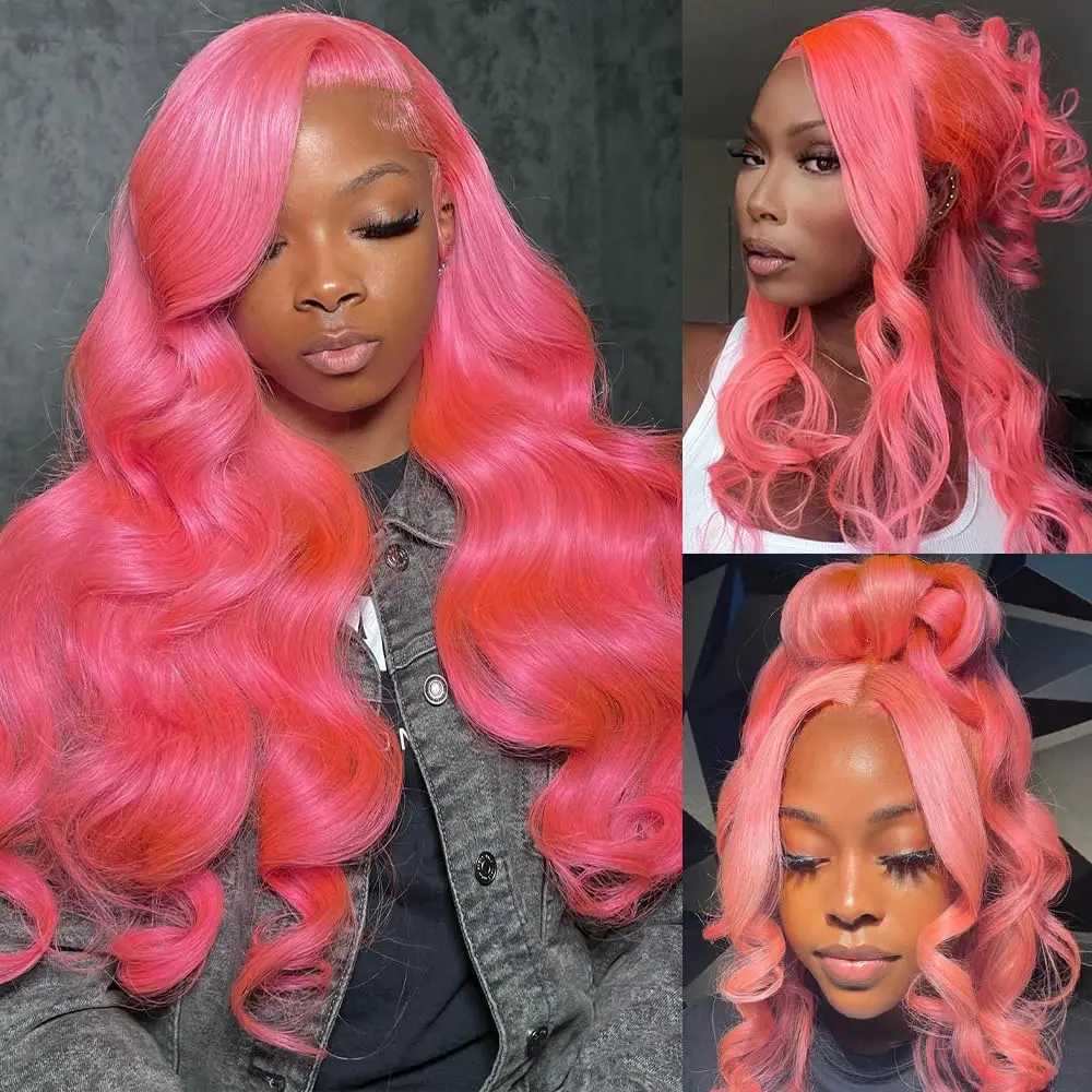 Light Pink 13X4 Transparent Lace Frontal Wigs Brazilian Human Hair Body Wave Pre Plucked Frontal Wig For Women 200 DensityXJ241008