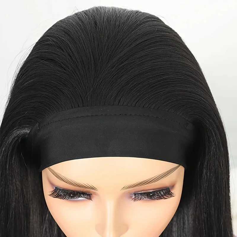 28 Inch Straight Headband Wig Black Heat Resistant Synthetic Hair Womens Headband Wig Full Machine Made Wigs WomenXJ241008