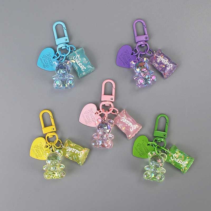Cartoon Bling Heart Bear Animal Candy Keychain Key Ring For Friend Lovers Cute Creative Bag Car Earphone Box Key AccessoriesX241008