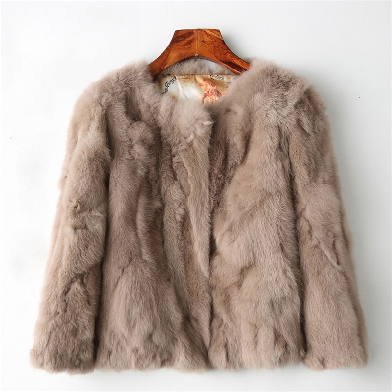 2024 Winter Women The Real Rabbit Fur Coat Natural Rex Fashion Super Thin Leather Jacket y240924