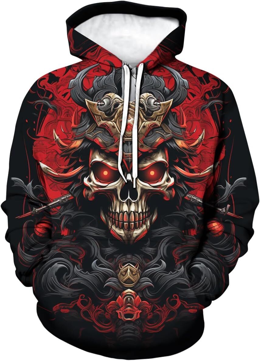 Hoodie for Mens Womens Retro Skull Hoodies For Men Novelty Hip Hop Japanese Samurai Long Sleeve Sweatshirt Hoodies Pocket Graphic Hoodies sweatshirt