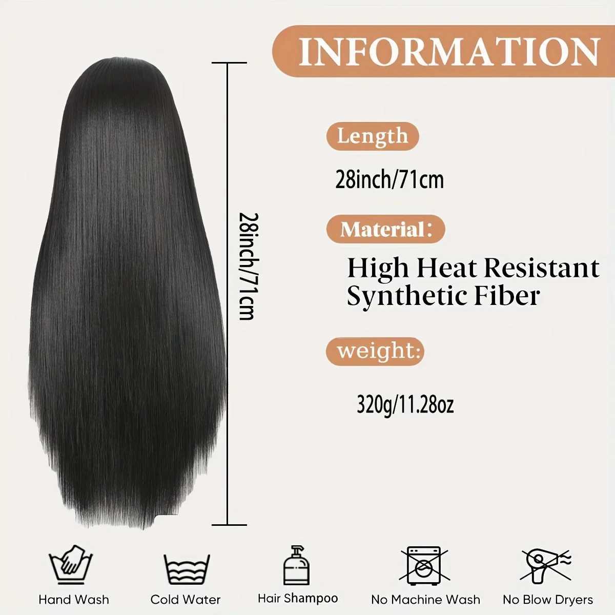 28 Inch Straight Headband Wig Black Heat Resistant Synthetic Hair Womens Headband Wig Full Machine Made Wigs WomenXJ241008
