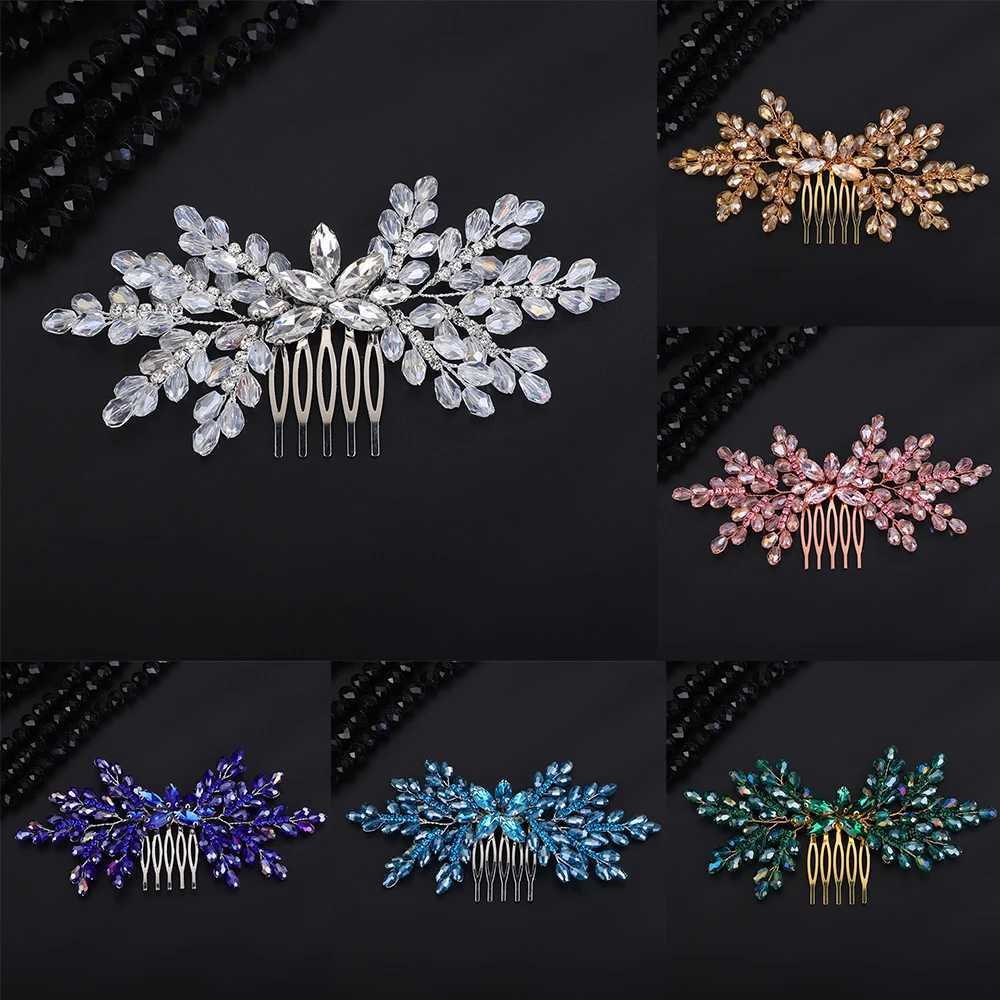 12 Color Crystal Hair Comb for Wedding Silver Rhinestone Handmade Bridal Headwear Red and Black Party Hair Accessories Jewelry W241007