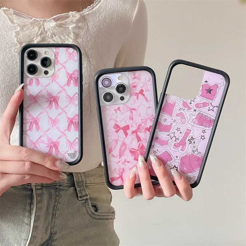 Cellphone Wildflower 3D Cartoon Cute Rabbit Girl Bow Pink High Heels Phone Case iPhone 15 14 12 16 Pro Max WF Soft Edge Hard Cover G241008