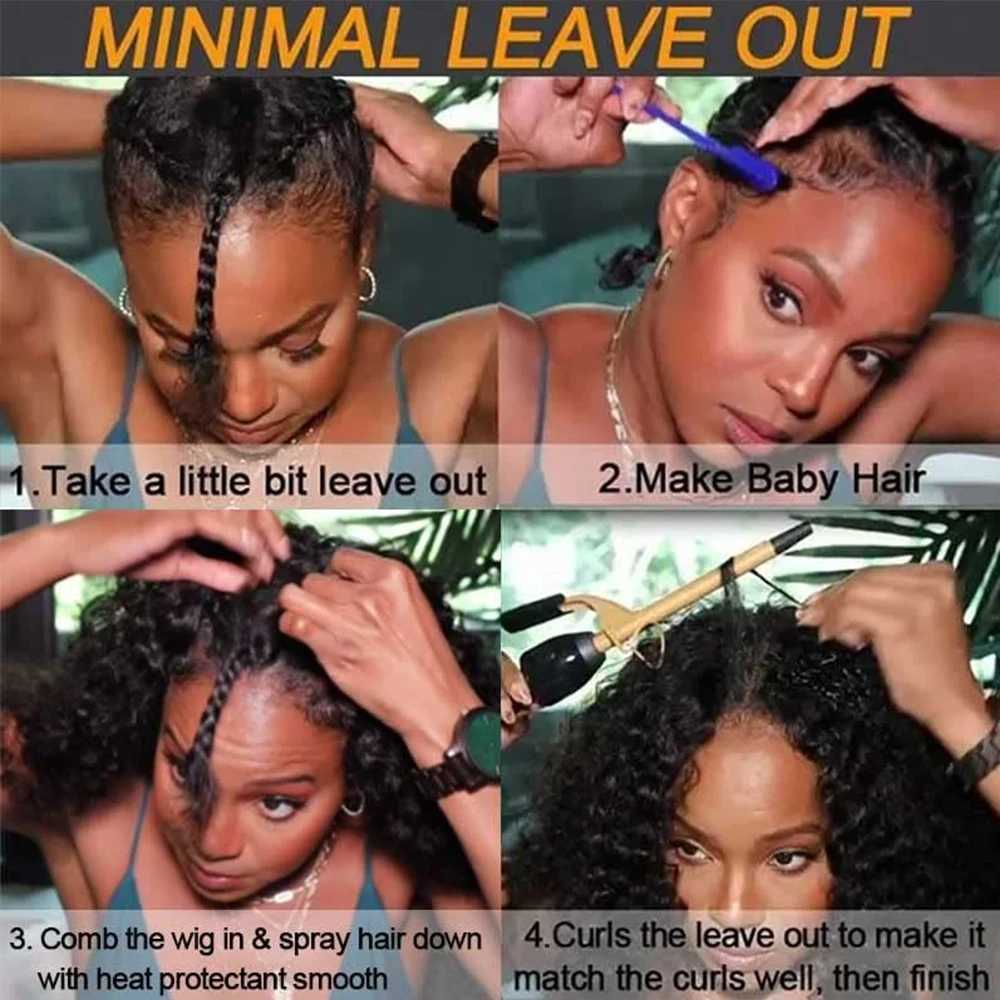 Kinky Curly V Part Wig Human Hair No Leave Out Thin Part Malaysian Hair Wigs for Women 180 Density Afro Curly V Part Wig 100%XJ241008