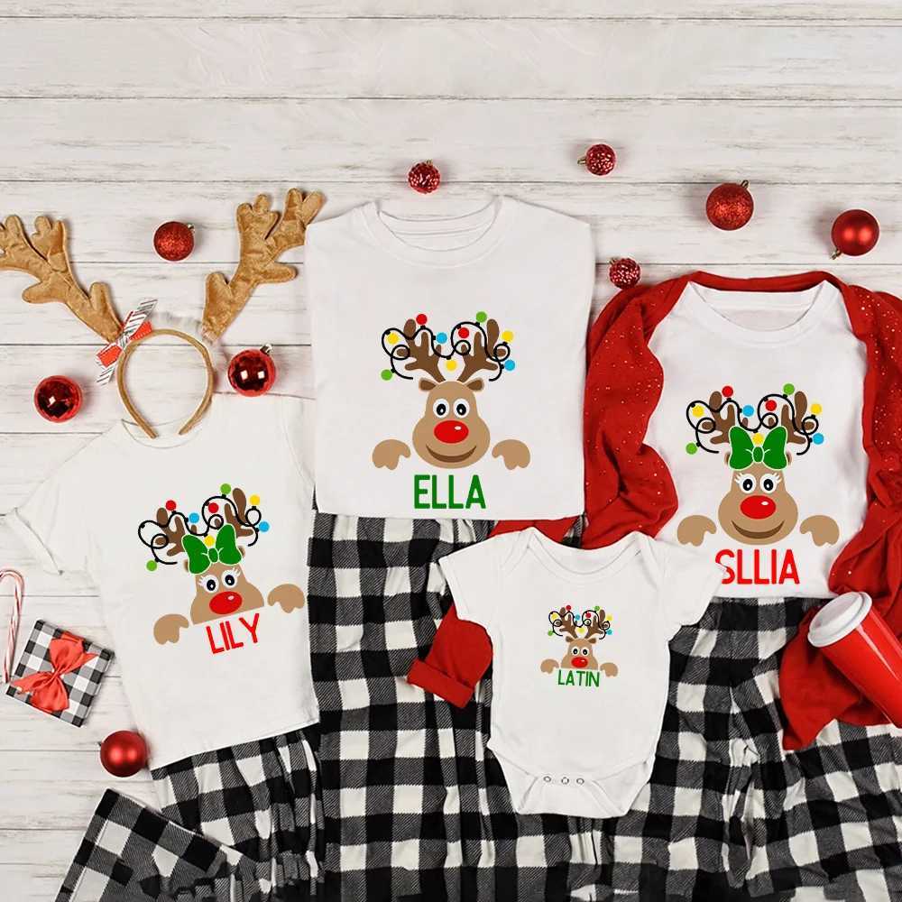 Reindeer Family Christmas Shirt Personalized Christmas Family Shirt Custom Dad Mom Child Name T-shirt Christmas Gift Clothing W241008