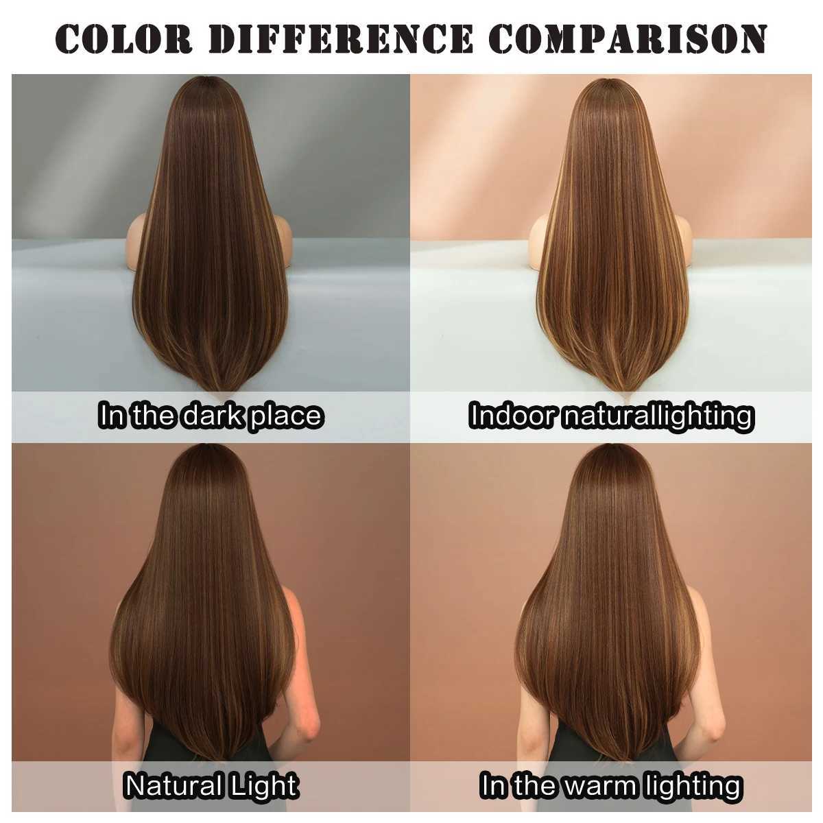 NAMM Dark Brown Long Straight Wig For Woman Daily Party Cosplay Blone Highlights Natural Synthetic Wig With BangsXJ241008