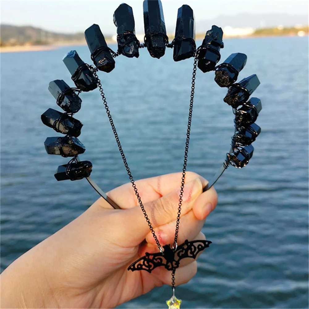 Handmade Gothic Black Crystal Bat Moon Headband Womens Crown Witchcraft Headpiece Ball Hair Accessories Noble Creative Jewelry Gifts W241007