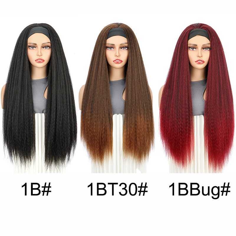 Synthetic 30Inch Afro Kinky Headband Wigs Long Straight Yaki Hair Heat Resistant wigs for Black WomenXJ241008