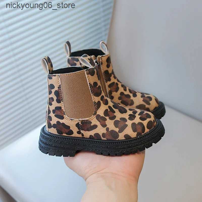Boots Kids Boots Leopard Prints Classic Little Boys Ankle Boots Side Zipper Fashion Classic Unisex Girls Rubber Boots Breathable Warm L240910 L0910