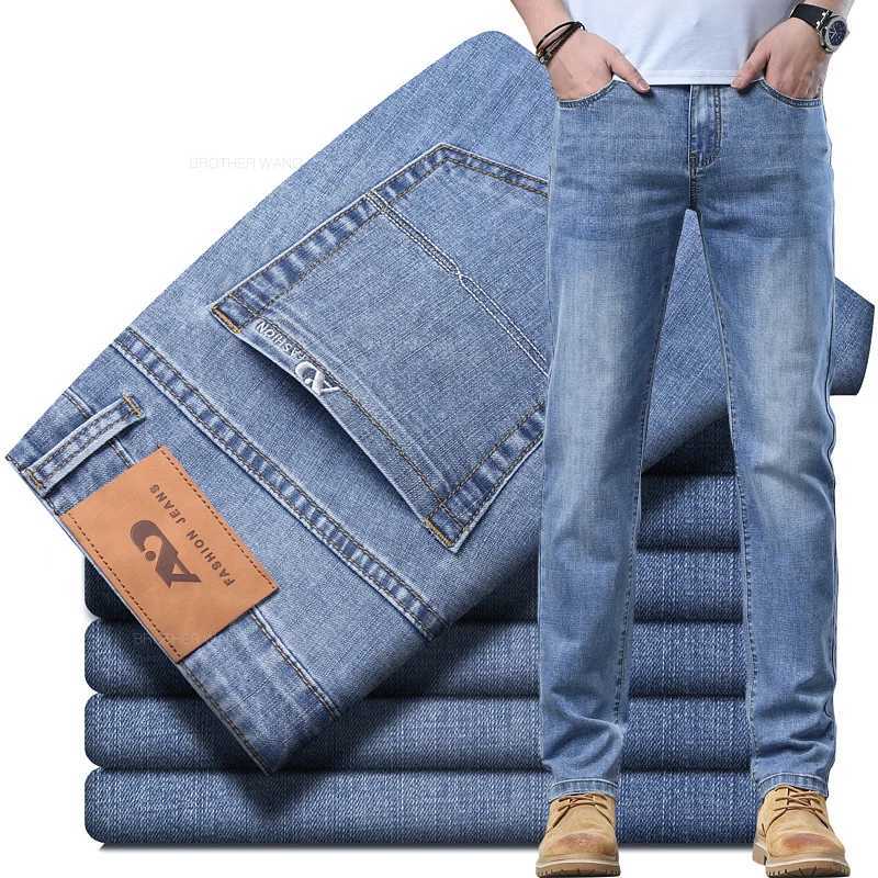 2024 Spring/Summer Thin Mens Light Blue Jeans Classic Business Style Stretch Fabric Straight Pants Mens BrandW240715