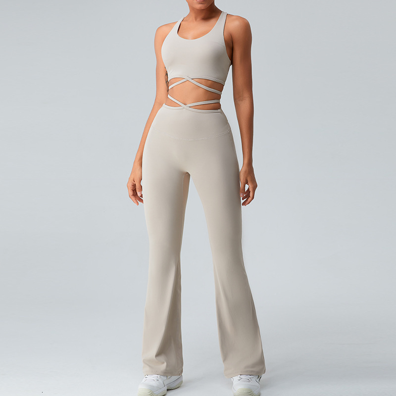 New Naked Yoga Clothes Wide Leg Micro flared Pants Beautiful Back Sports Underwear Fitness Set