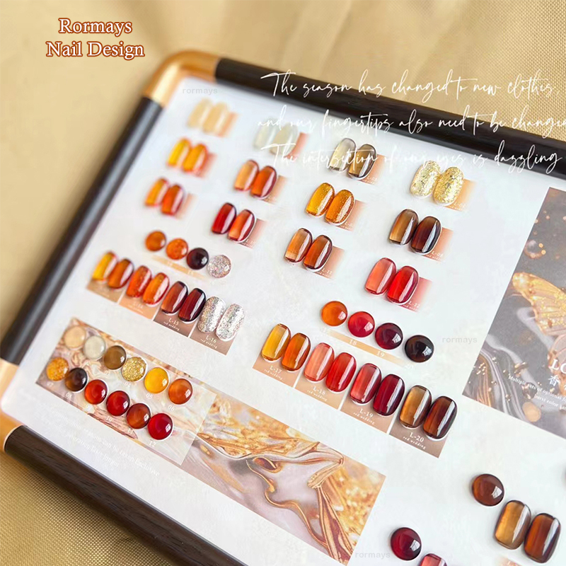 Rormays Autumn Winter Amber gel Polishing 24PCS Ice Transparent Clearcoat gel UV LED Caramel Nail Finish Brown Salon gel 15ML Wholesale Factory