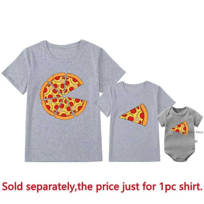 Funny Pizza and Pizza Slice Print Family Matching Shirts Cotton Dad and Daughter Son Kids Tshirts Baby Rompers Fathers Day GiftXJ241008