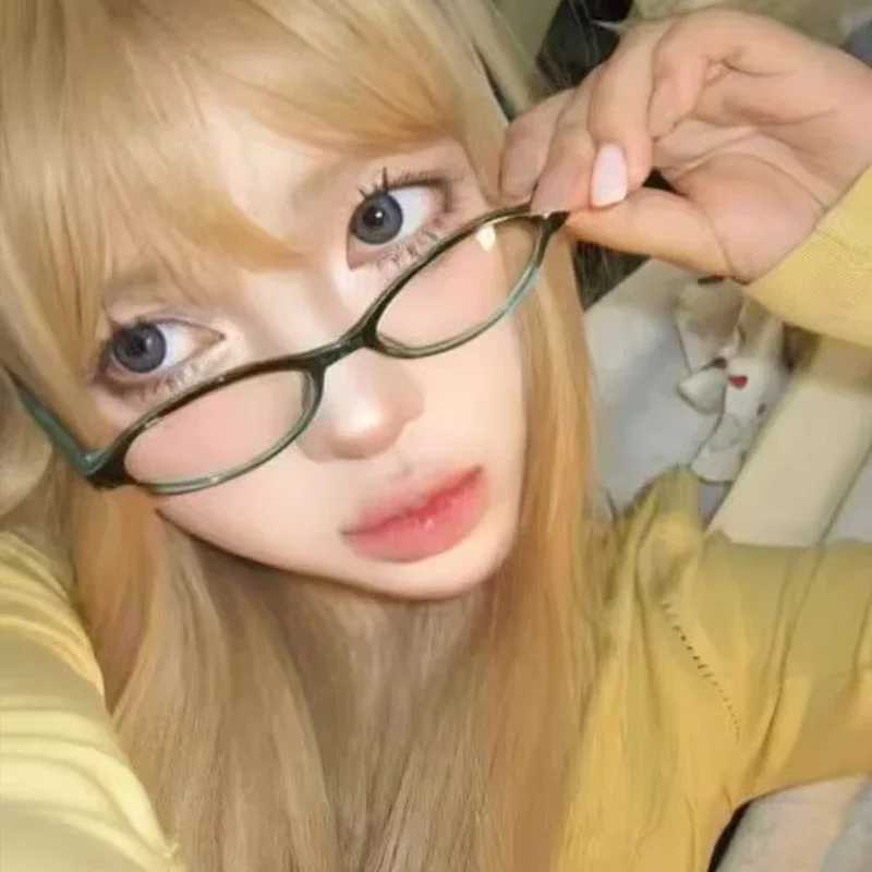 Y2K Women Retro Oval Square Glasses Red Green Frame Glass Eyewear Decorative Computer Anti-blue Eyeglasses with Seaside DrivingX241008