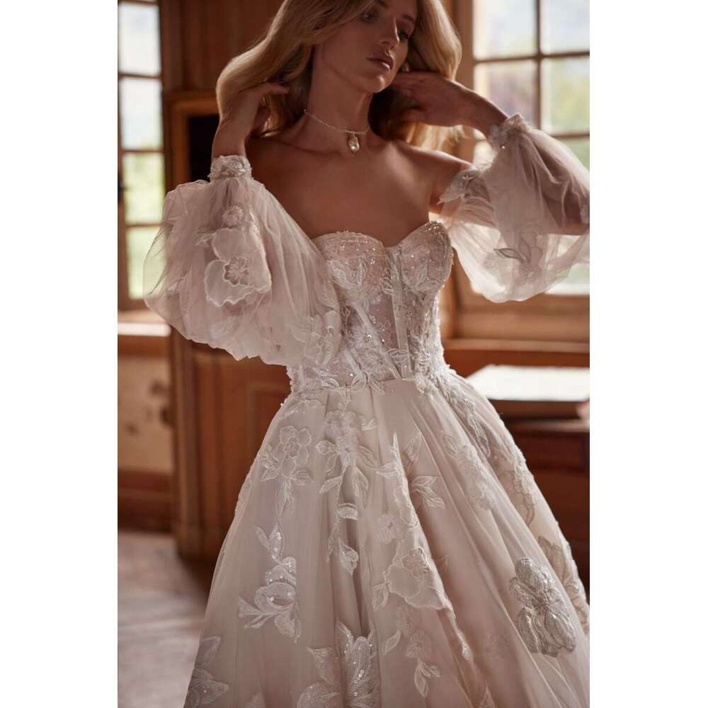 A New E Dresses Sweetheart Detachable Long Sleeves Wedding Gown Boning Appliques Lace Bride Gowns Vestidos De Novia ppliques s