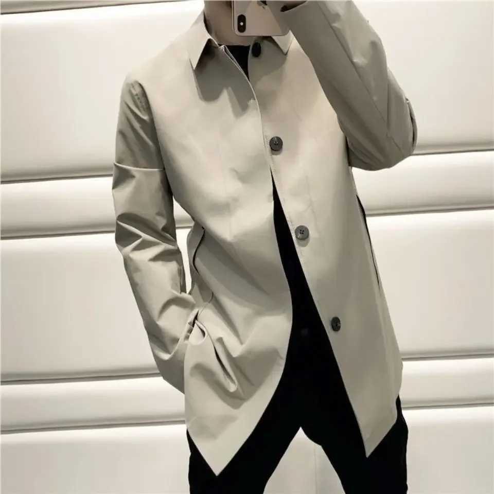 New 2023 Spring and Autumn Fashion Casual Loose Fit Mens Medium length Trench Coat Thin Regular Collar W241007
