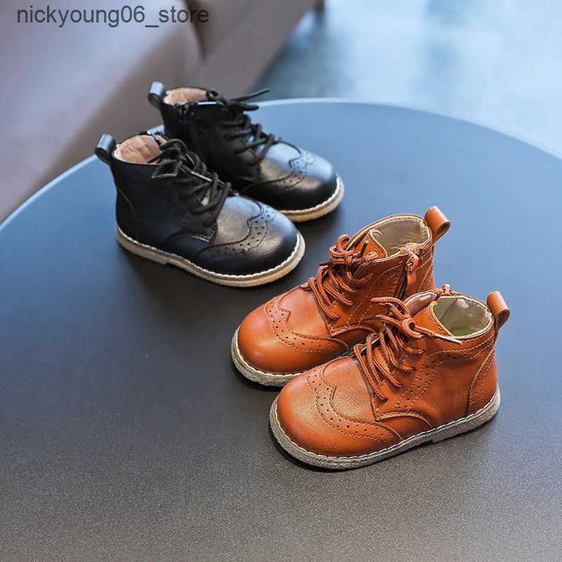 Boots Spring Autumn Girls Leather Shoes Fashion Kids Ankle Boots Solid Color Boys Sneakers Black Brown SMG136 L240910