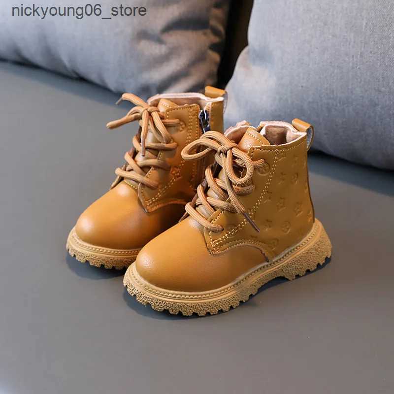 Boots Bota Infantil Girl Shoe High Top Kid Shoe2023winter Fashion Child Boot Boy Leather Shoe Allmatch Ankle Boot Warm Girl Boot Botas L240910