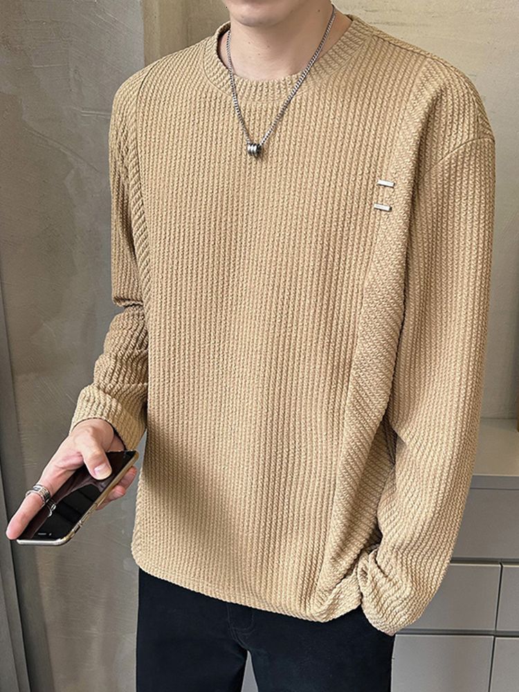 Men's round neck long sleeved T-shirt designer winter fashion brand top solid color interior 2024 new black loose basic shirt