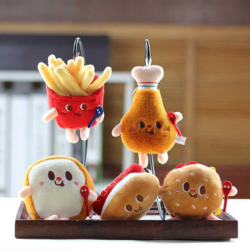 Hamburg Hot Dog Fries Bread Drumsticks Plush Pendant Keychain Creative Cartoon Bag Decoration Car Key Accessories For Girl GiftX241008