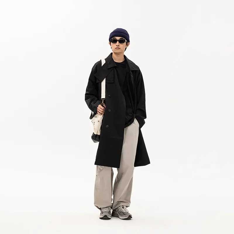 Mens style Japanese Korean retro fashionable loose fur Midi long trench coat Cityboy long jacket spring and autumn coat W241007