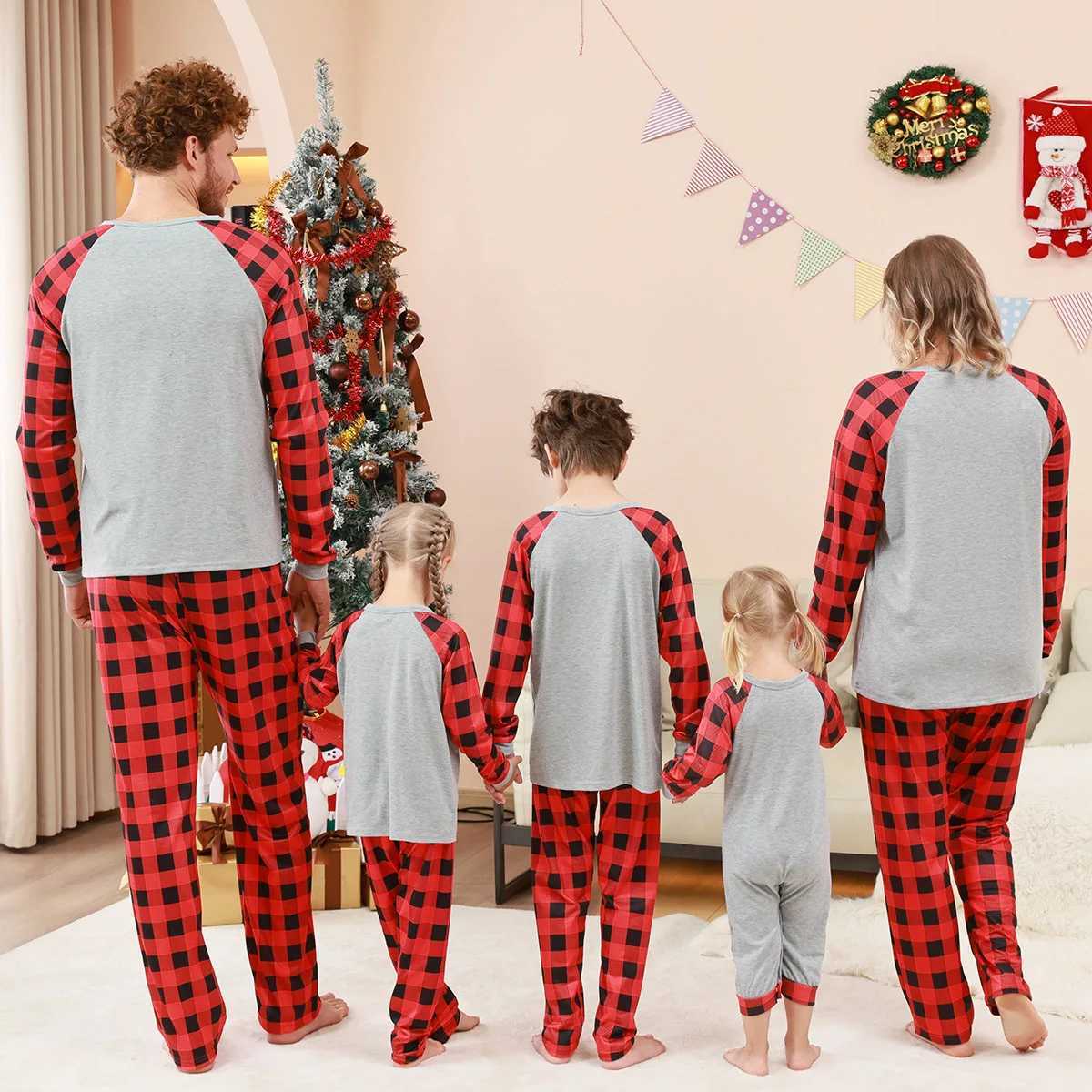 New Deer Plaid Print Christmas Pajamas Set Parent-child Matching Outfits Casual Loose Loungewear Baby Boys Girls Pjs Family LookXJ241008