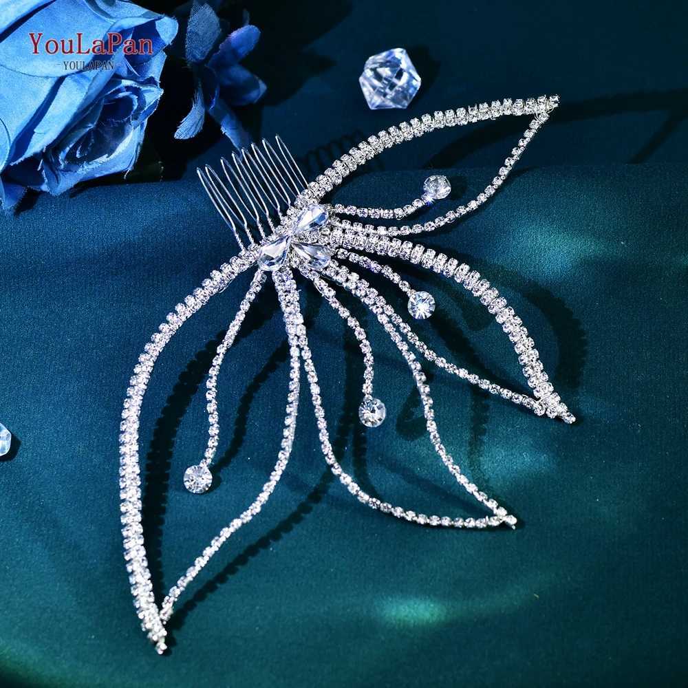 YouLaPan Crystal Leaf Hair Comb Bridal Wedding Hair Accessories Handmade Fashion Womens Water Diamond Flower Headpiece HP621 W241007