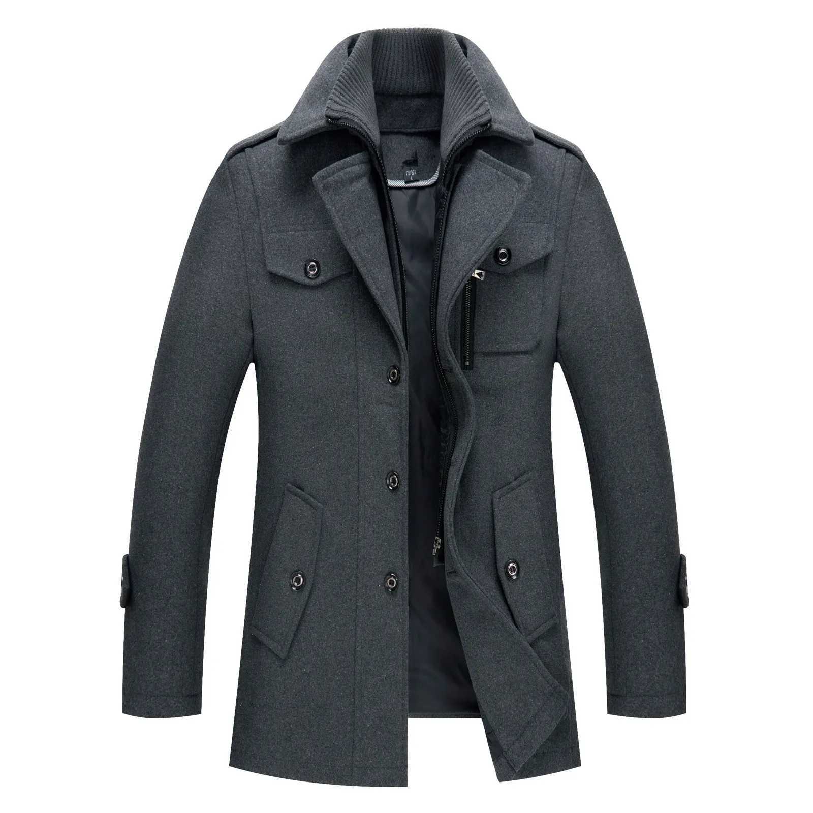 Mens windproof jacket winter autumn mens windproof wool coat mens new solid casual thick slim cut slotted jacket W241007