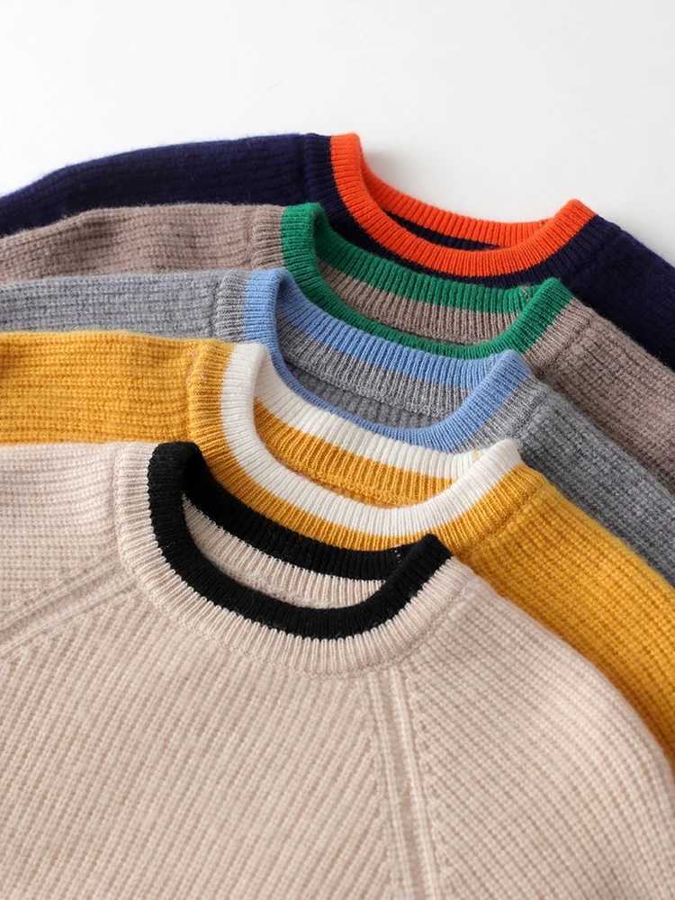 Children 100% Wool Color Match Crewneck Fisherman Rib Pullover Boys Girls Kid Heavy Sweater Teenager Tops Jumper WinterXJ241008