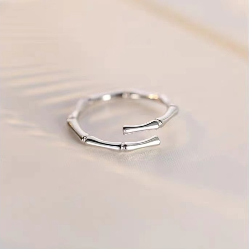 bamboo with female niche design, index finger light luxury tail plain ring, and open mouth ring