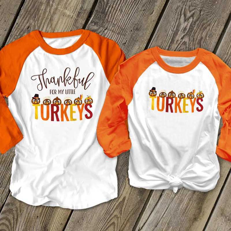 Thanksgiving shirt Mom and daughter clothes Christmas family matching Thank you T-shirt Trkiye baby girl top matching suit W241008
