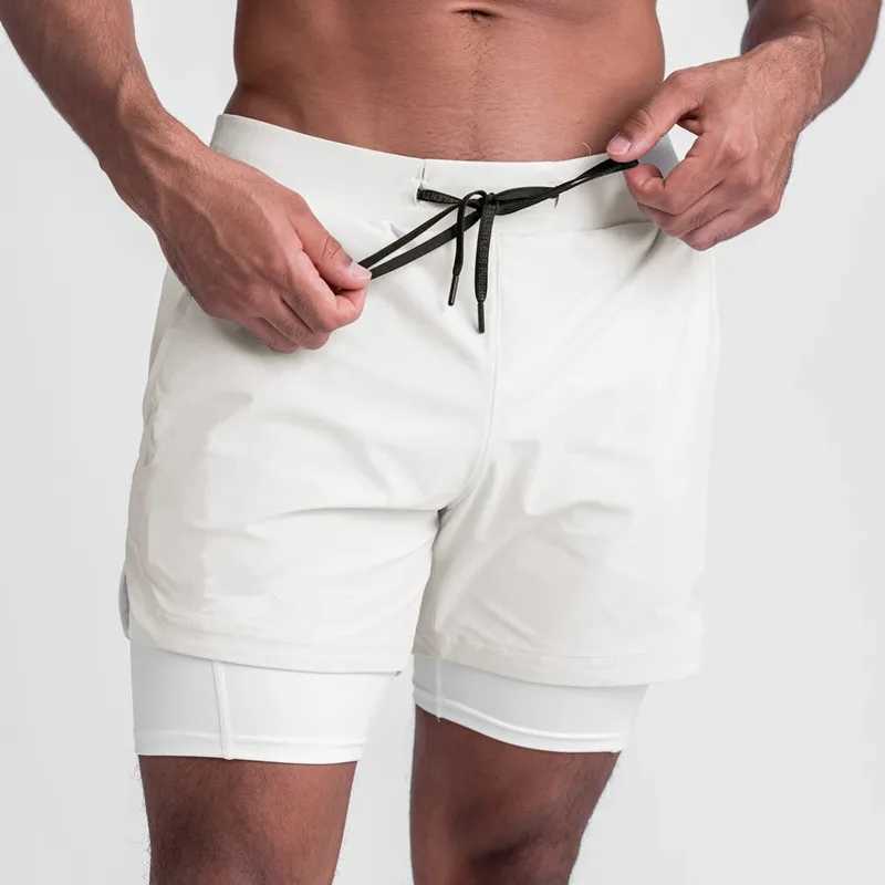 Summer Mens Trend Fitness Shorts Outdoor Fitness Running Bike Shorts Quick drying Double layer 2-in-1 Mens ShortsW240713