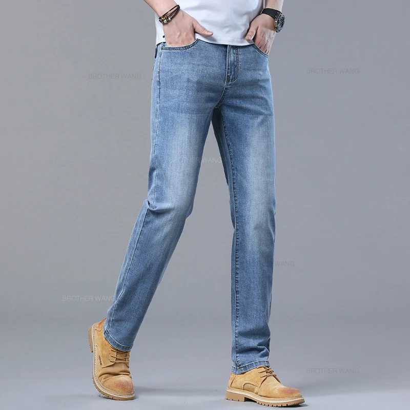 2024 Spring/Summer Thin Mens Light Blue Jeans Classic Business Style Stretch Fabric Straight Pants Mens BrandW240715
