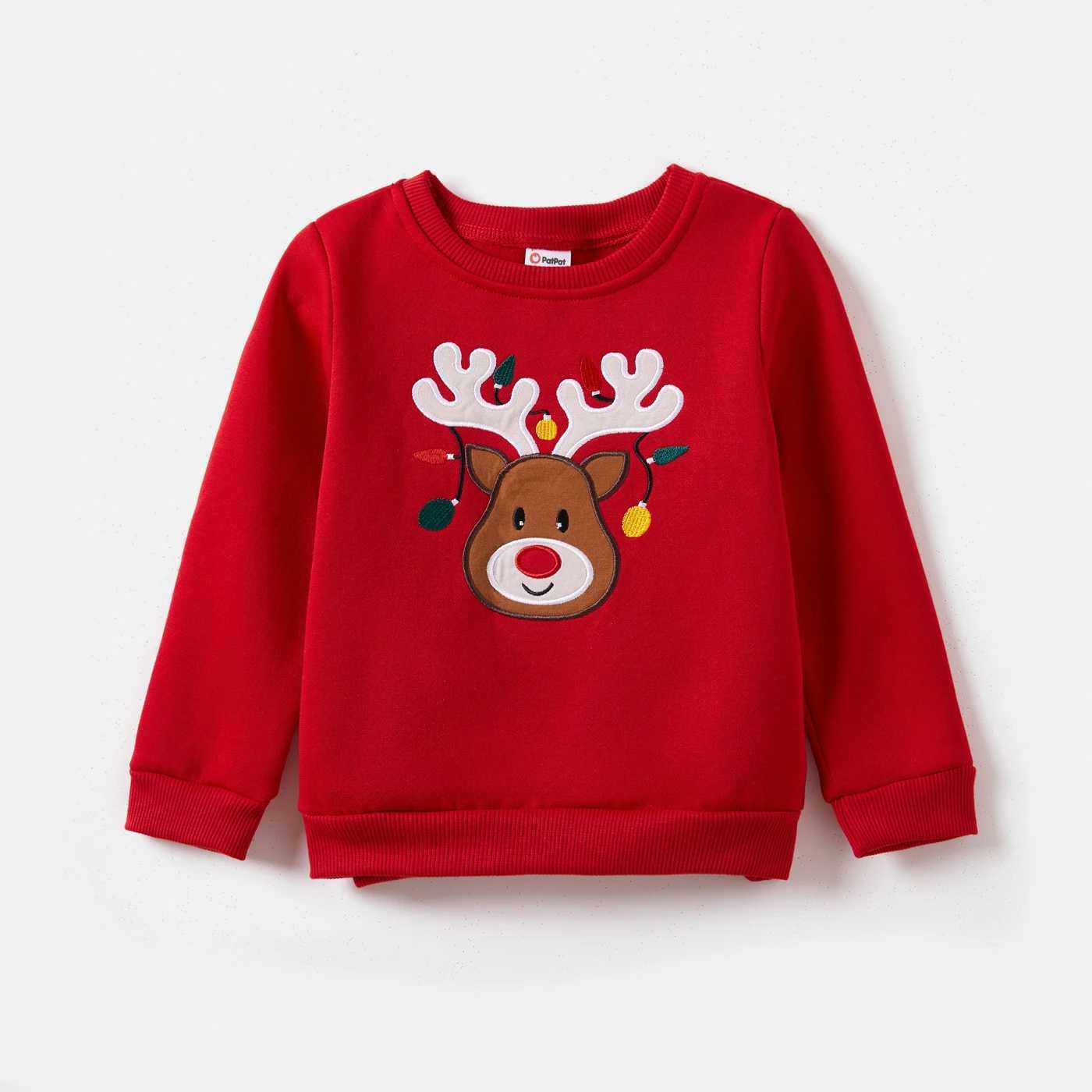 Christmas Deer Embroidered Long Sleeve Family Match Sweatshirt W241008