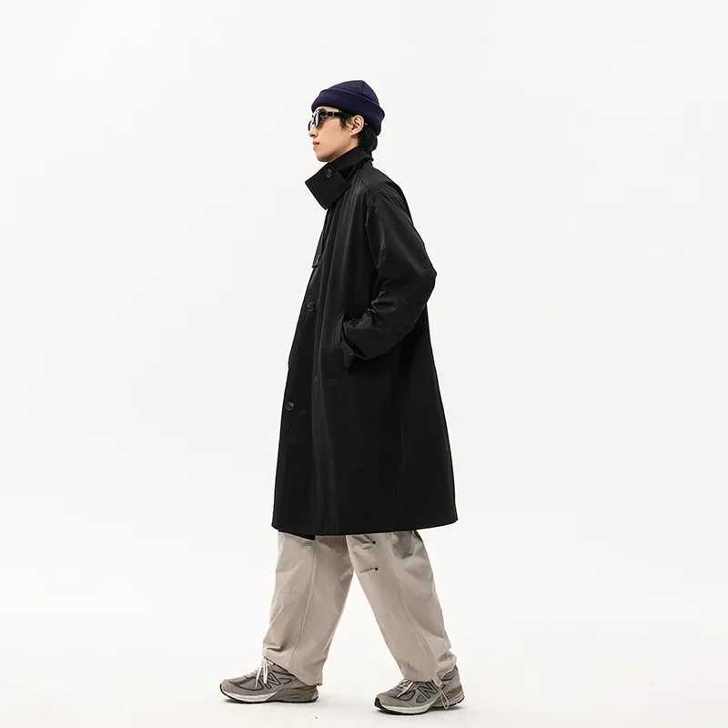 Mens style Japanese Korean retro fashionable loose fur Midi long trench coat Cityboy long jacket spring and autumn coat W241007