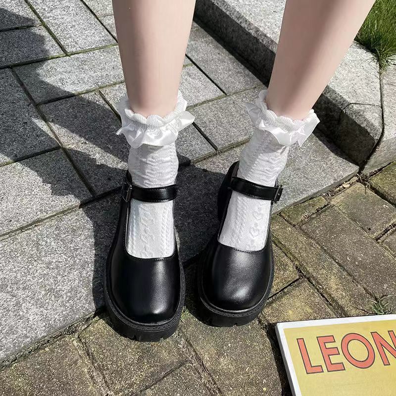 Round toe small leather shoes, women's British style, small fragrance style, JK uniform, black thick sole, one button Mary Jane shoes, single sho