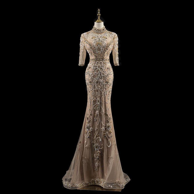 Classical Evening Dress Custom Gown Heavy Hand Beaded Palace Style With Detachable Skirt For Wedding Prom H1825