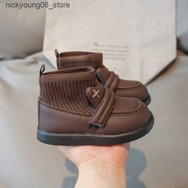 Boots Kids Boots Solid Color Cute Britain Boys Fashion Children Round-toe 2023 Spring Autumn Platform Non-slip Sock Boots Girls 22-31 L240910
