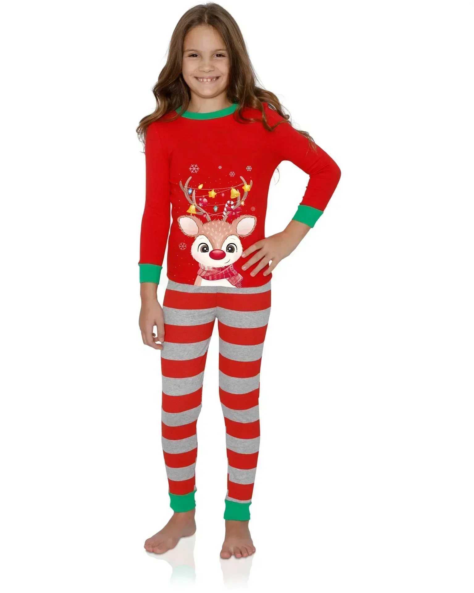 Christmas Matching Pajama Set Family 2024 New Years Clothing Elk Print Mom Dad Child Baby Dog Clothing Christmas Pajamas W241008