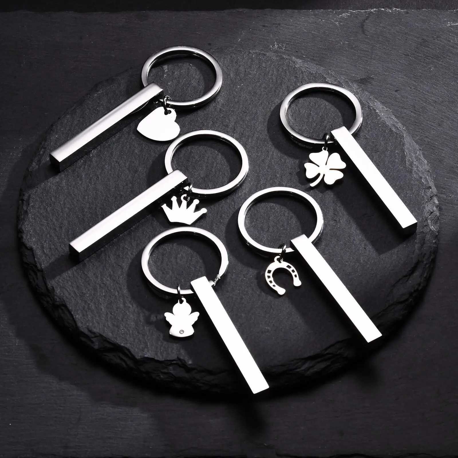 MP Personalized Stainless Steel Keychain3D Long Bar Key Rings Engrave Text Name Date Key ChainsJewelry Gifts for Boys GirlsX241008