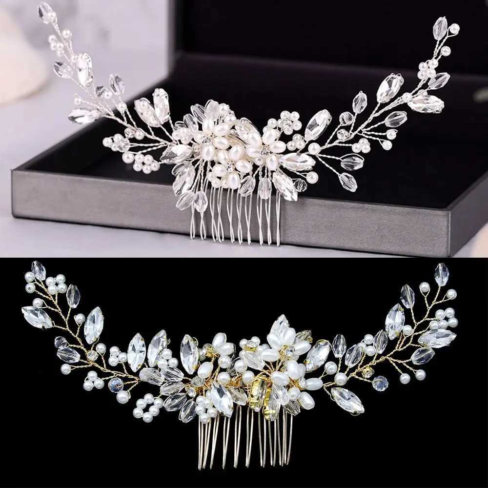 Crystal wedding bridal hair jewelry suitable for parties handmade headwear for women pearls crystal hair combs hair accessories W241007