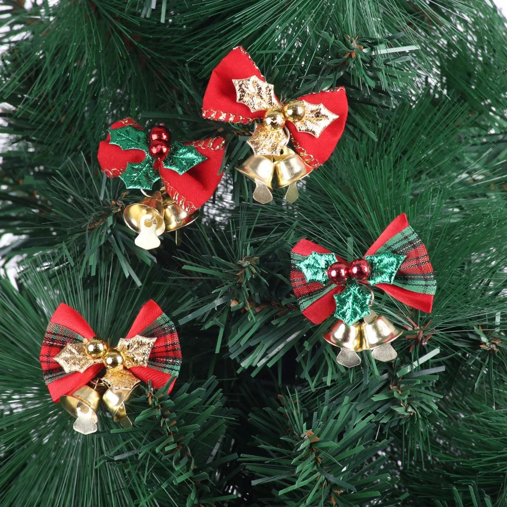 10pcs Mini Tree Decoration Gift Box Accessories Christmas Bow Bells 241008