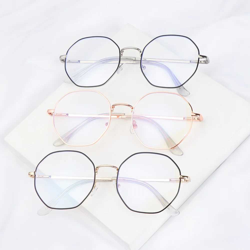 1PC Fashion Vintage Anti Blue light Glasses Women Men Octagon Eyeglasses Metal Frame Glasse Simple Clear EyewearX241008