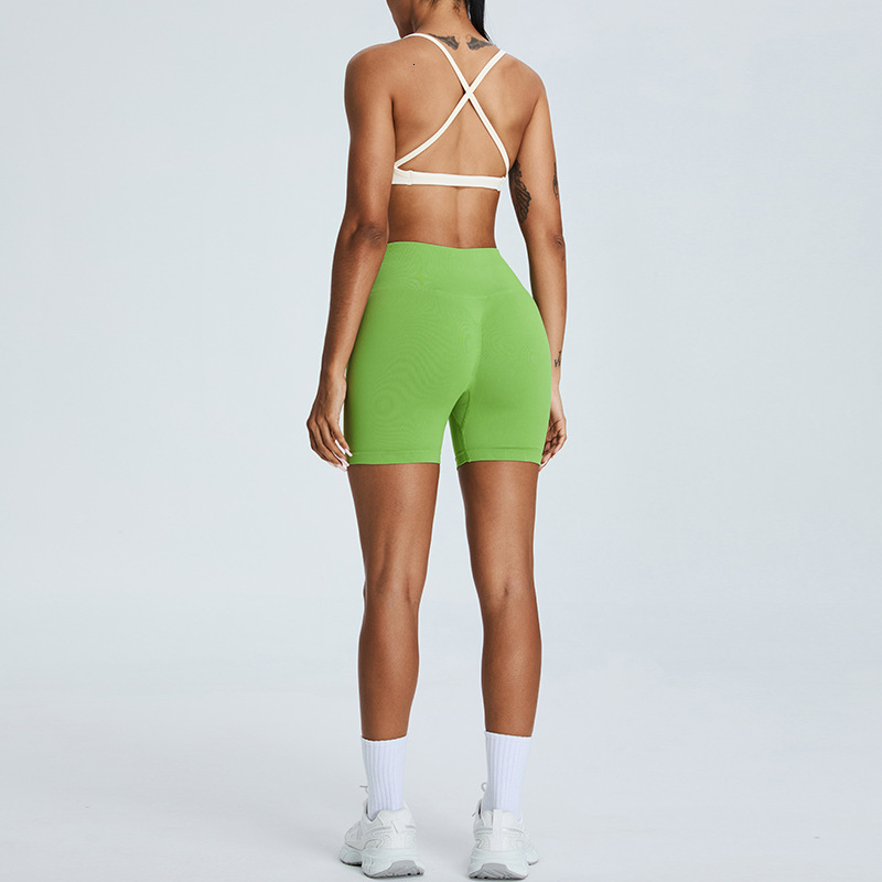 New Seamless Suit for Women's Peach Hip Lift Yoga Shorts Cross Back Running Set