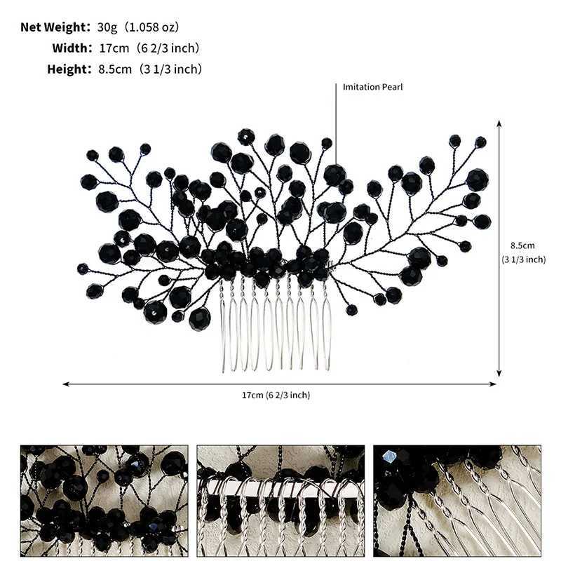 Simple Black Crystal Female Hair Comb Bridal Hair Accessories Wedding Hair Jewelry Bridal Hair Decoration W241007