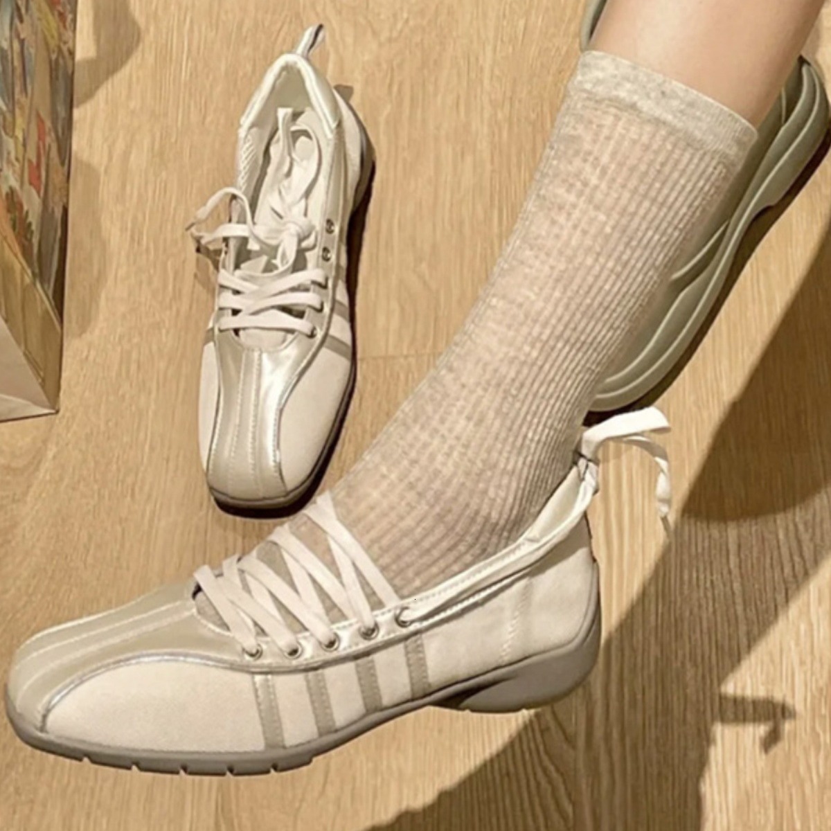 Korean designer casual silver Mary Jane women's 24 new summer soft leather sports ballet single shoes for women