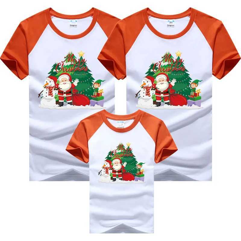 Cute Christmas Family Matching T-shirt Mom and Daughter Clothing Dad and Child T-shirt Cotton W241008